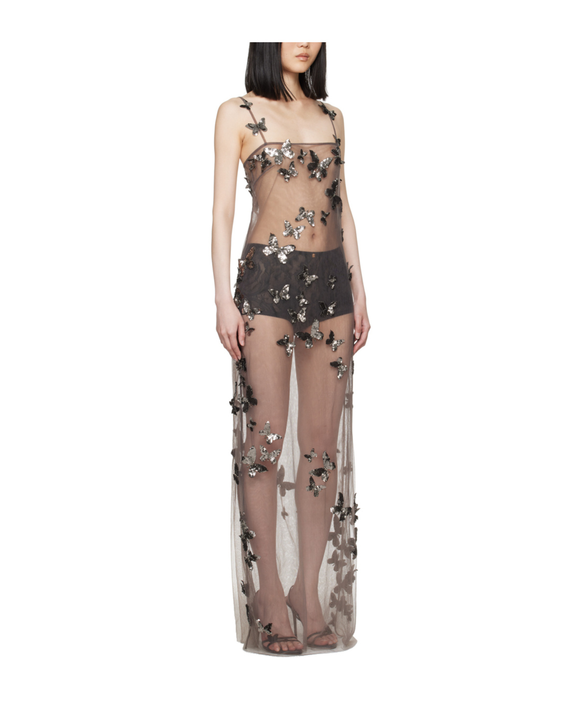 Blumarine Embroidered Sheer Maxi Dress In Multicolor