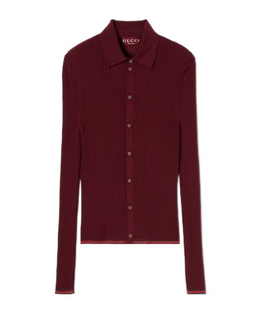 Gucci Polo En Cachemire Fin Et Soie Avec Bande Web In Burgundy