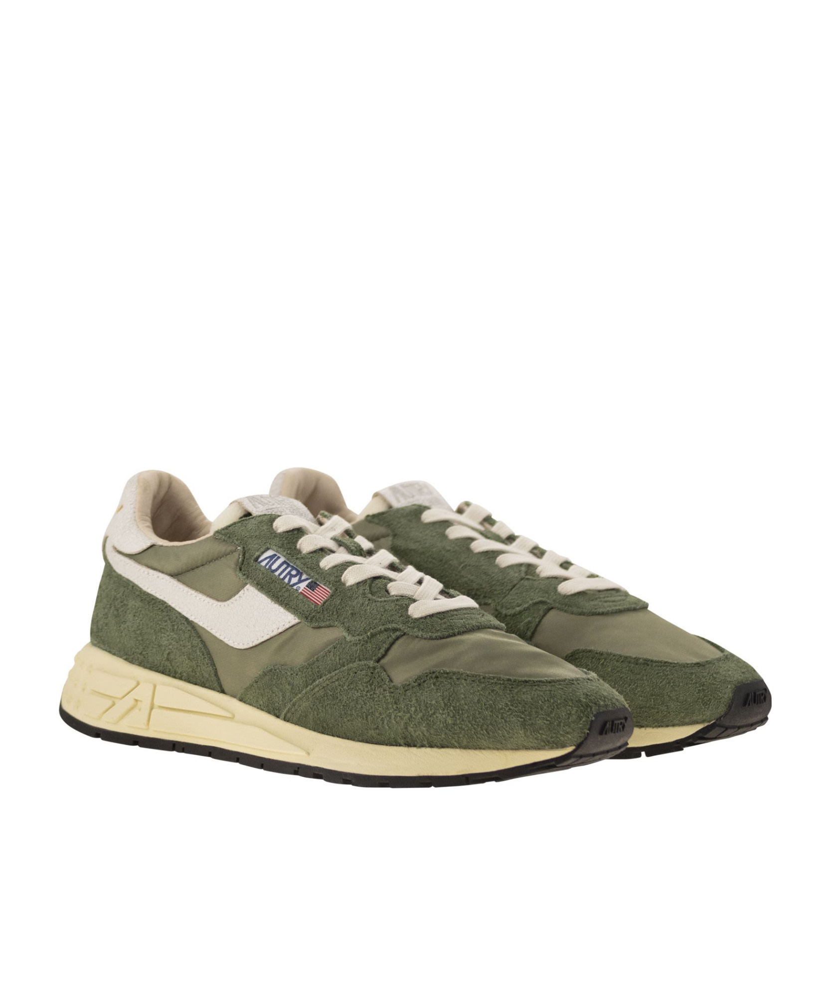 Autry Green And White Suede And Nylon Reelwind Low Sneakers In Green