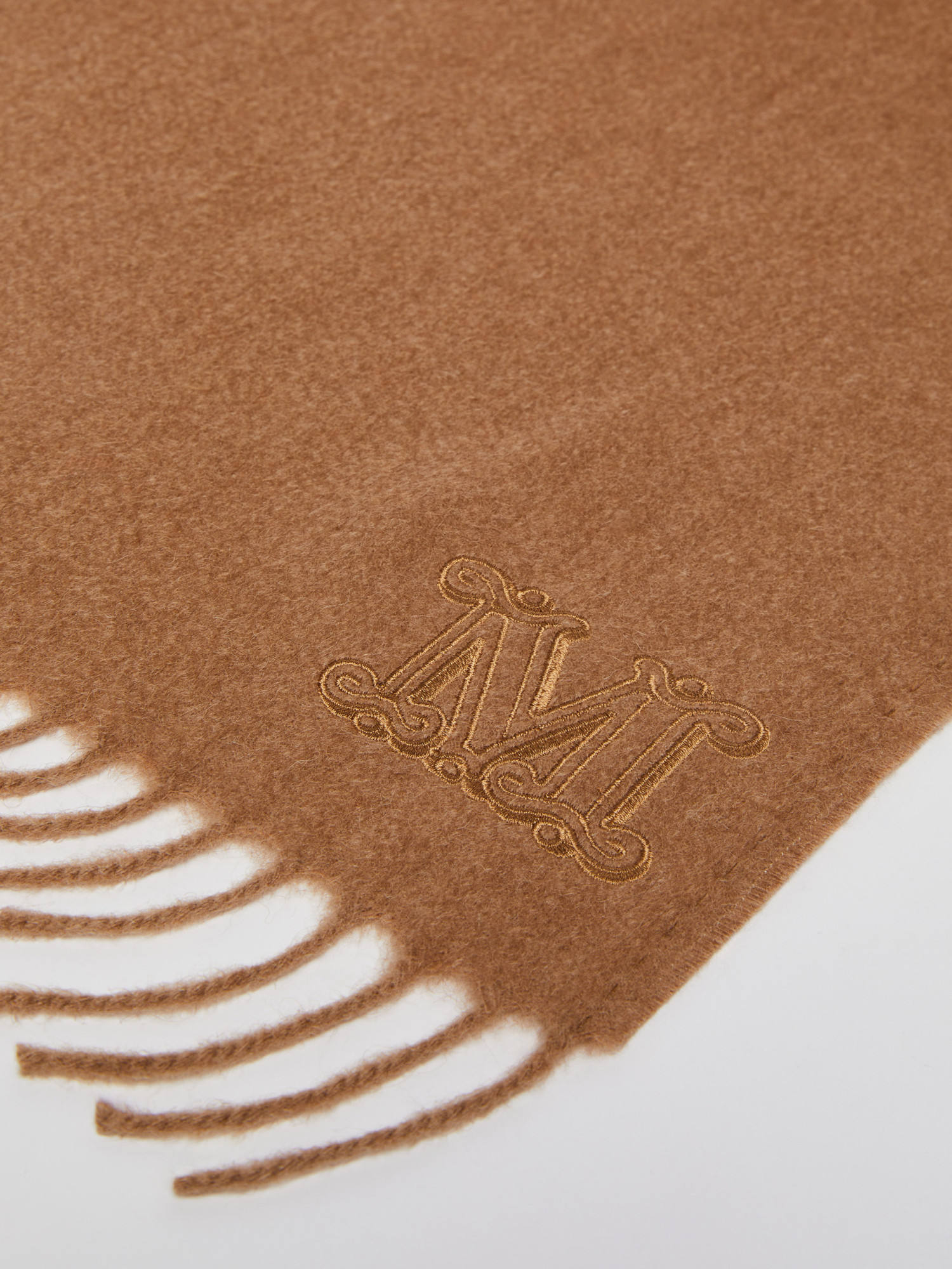 Max Mara Monogram-embroidered Camel Stole In Brown