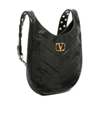 Valentino Garavani Garavani Hoboho Nappa Leather Hobo Bag With Chevron Pattern Woman Black In Black