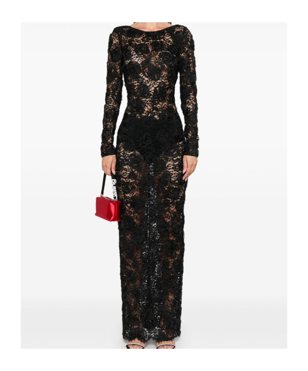 Alessandra Rich Sequin-embellished Floral-appliqué Maxi Dress In Black