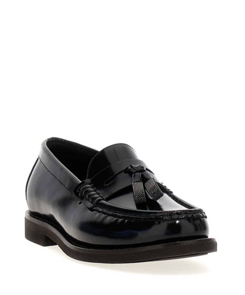 Brunello Cucinelli Minimal Shiny Tassel Calfskin Lo In Black