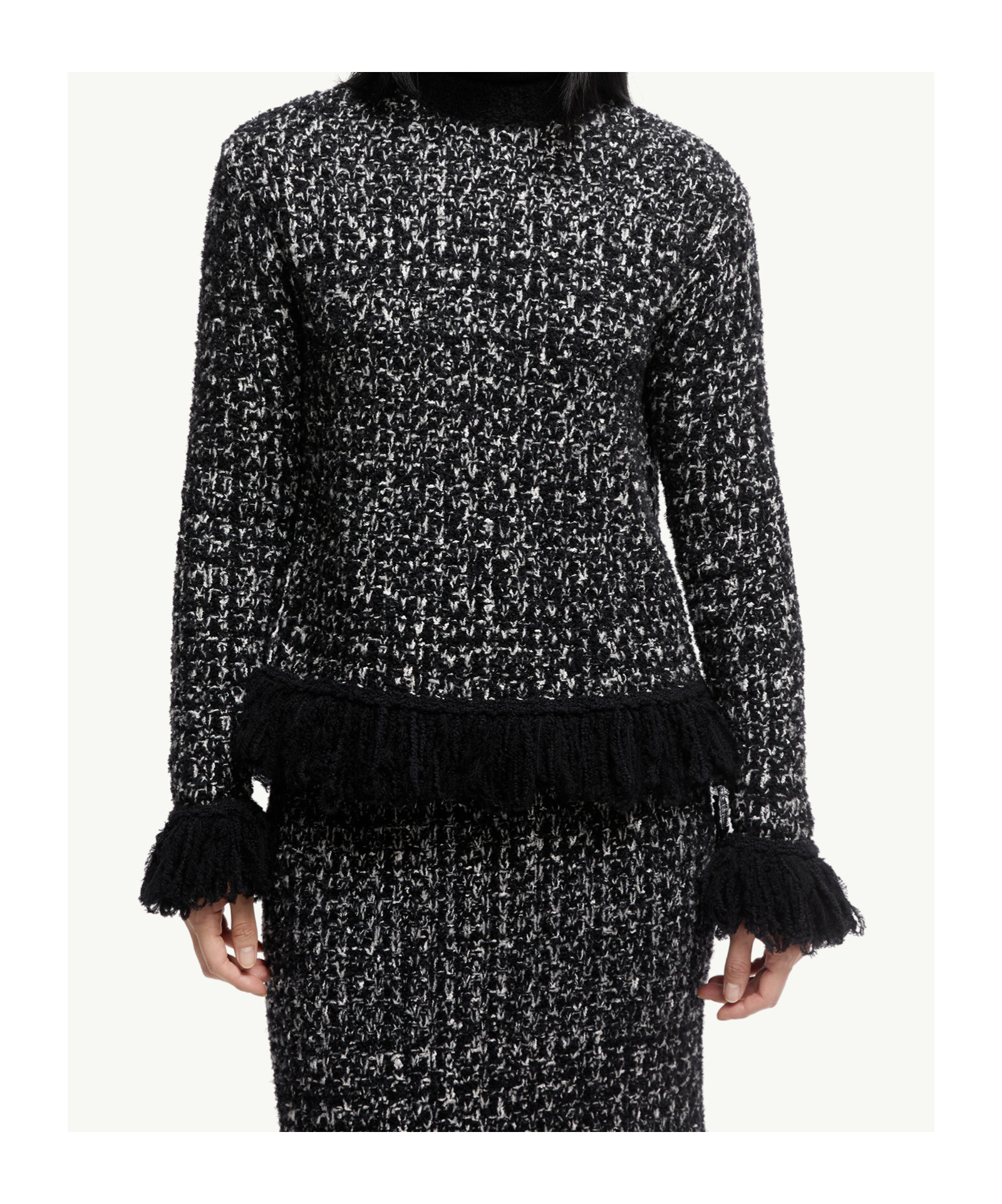 Moncler Fringe-trim Wool Blend Sweater In Black