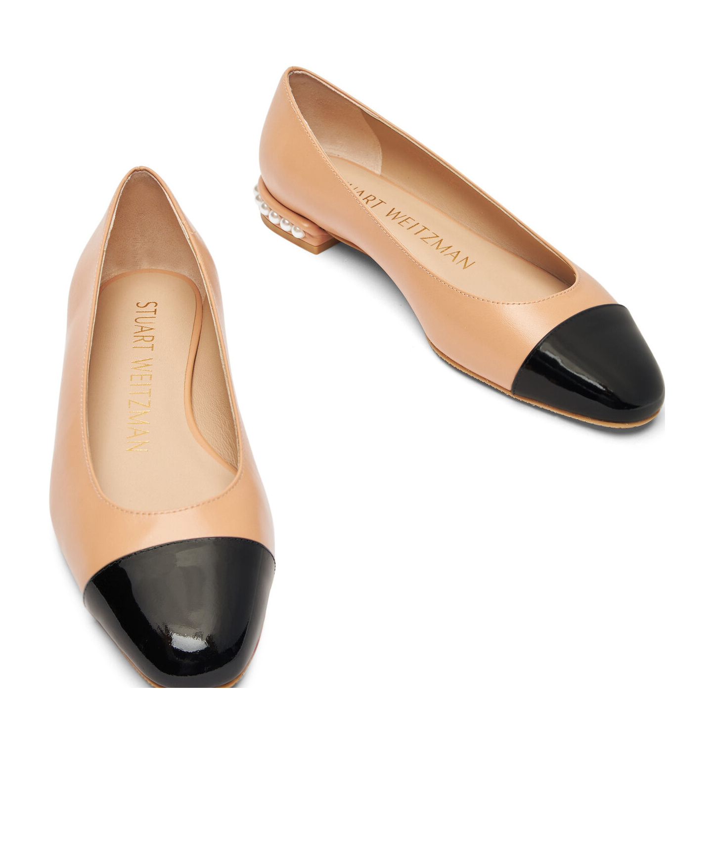 Stuart Weitzman Pearl Contrasting-toecap Ballerina Shoes In Nude