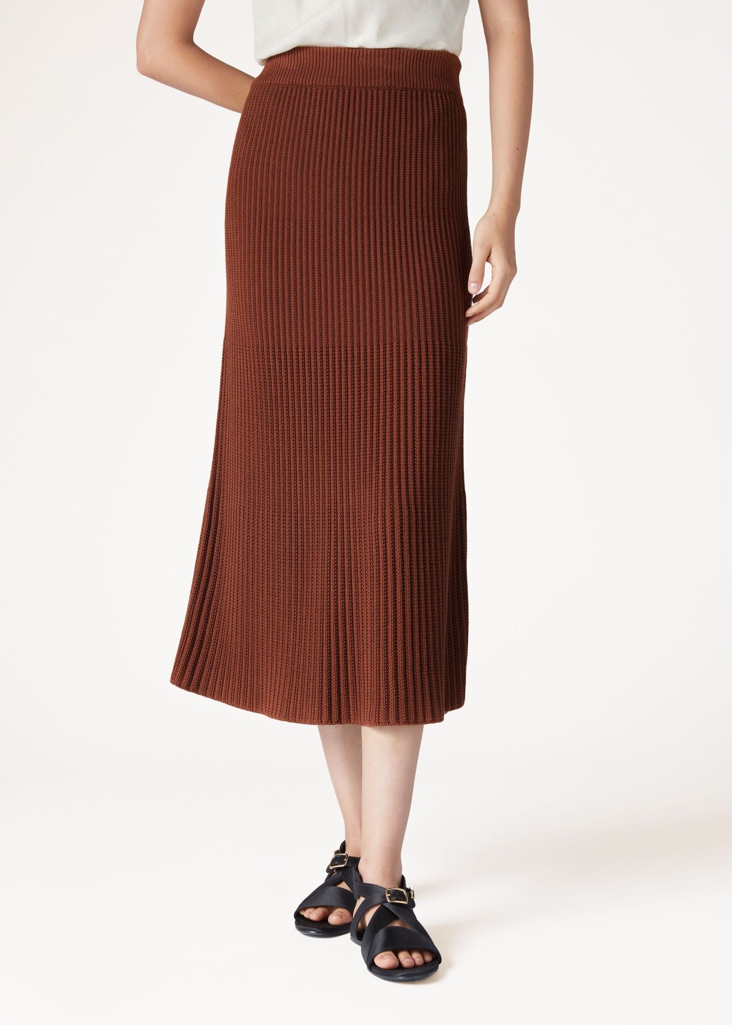 Loro Piana Ikeda Pleated Midi Skirt In Brown