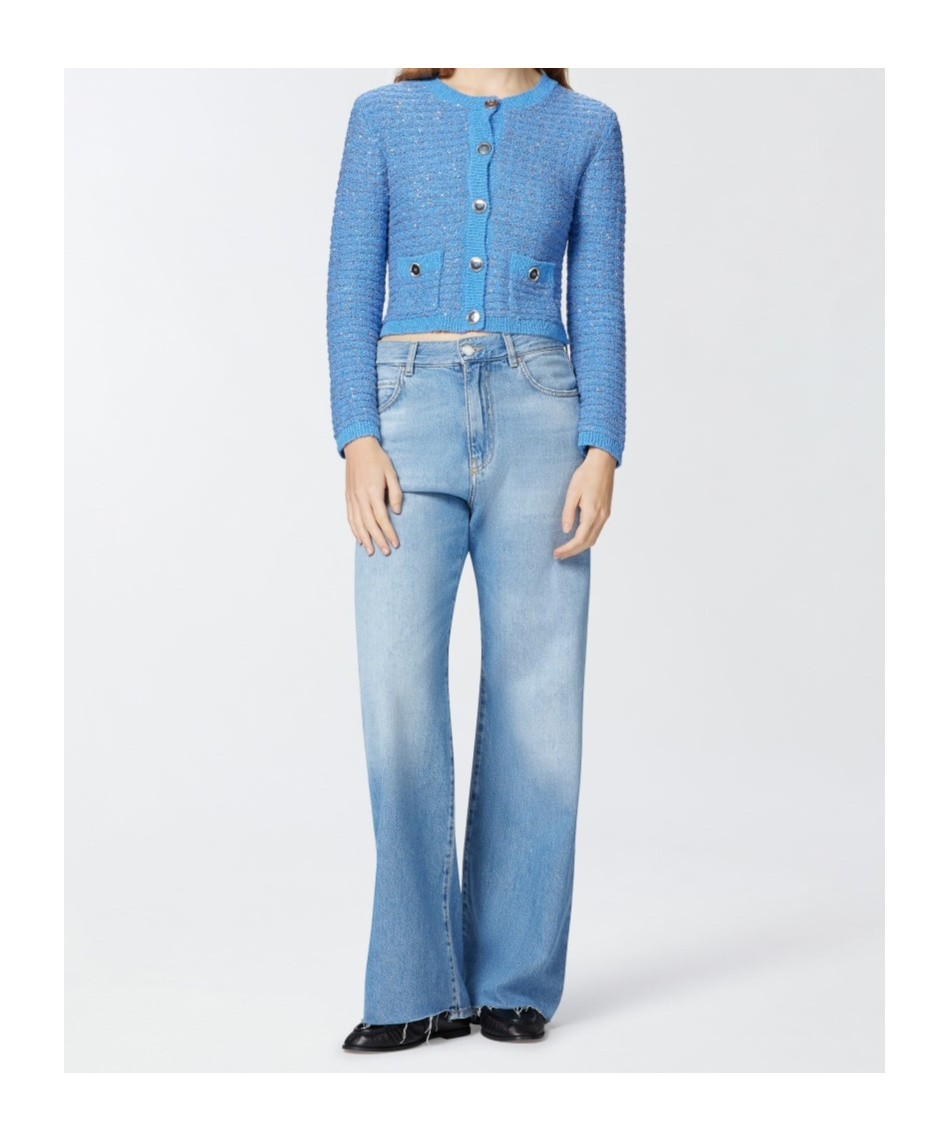 Pinko Cropped Tweed Jacket In Blue