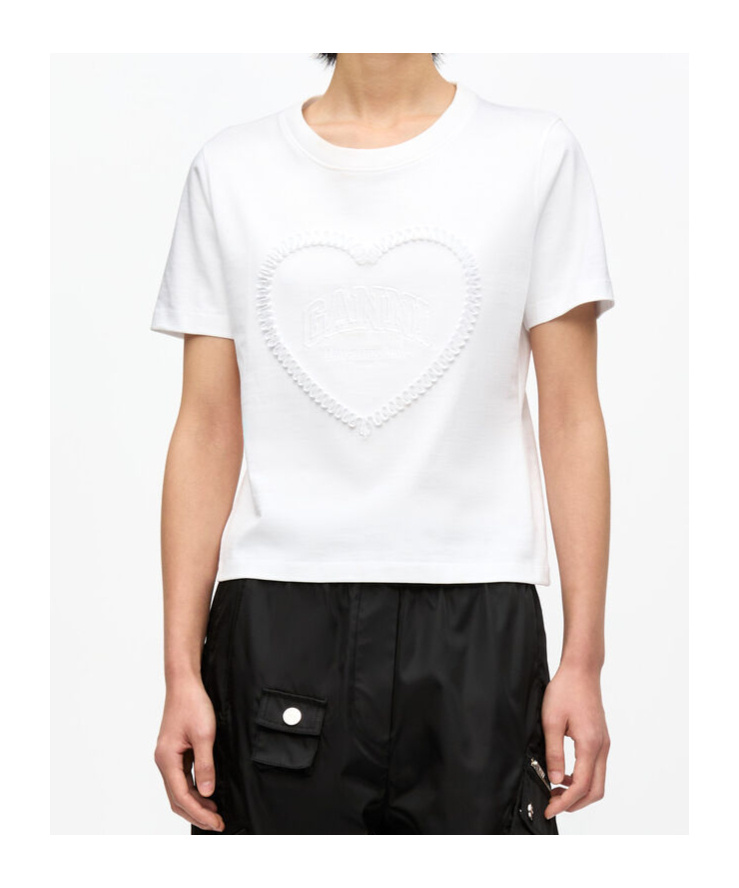 Ganni Women Heart Embroidery T-shirt In White