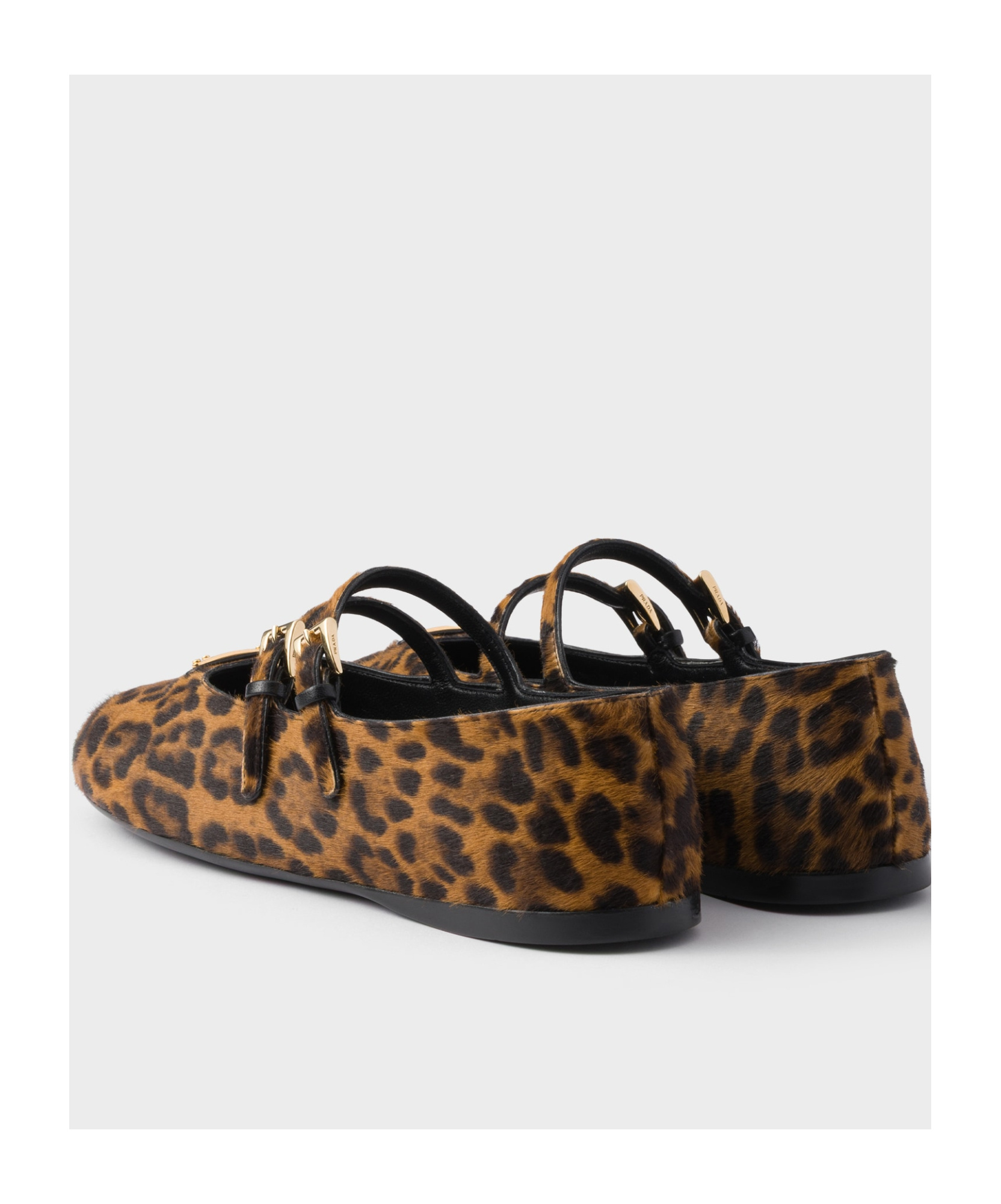 Prada Leopard Print Double Strap Ballet Flats In Animal Print