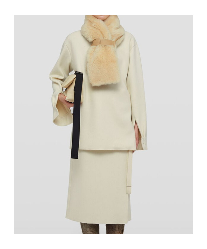 Jil Sander Long-sleeved Wool Top With High Neck In Chalk