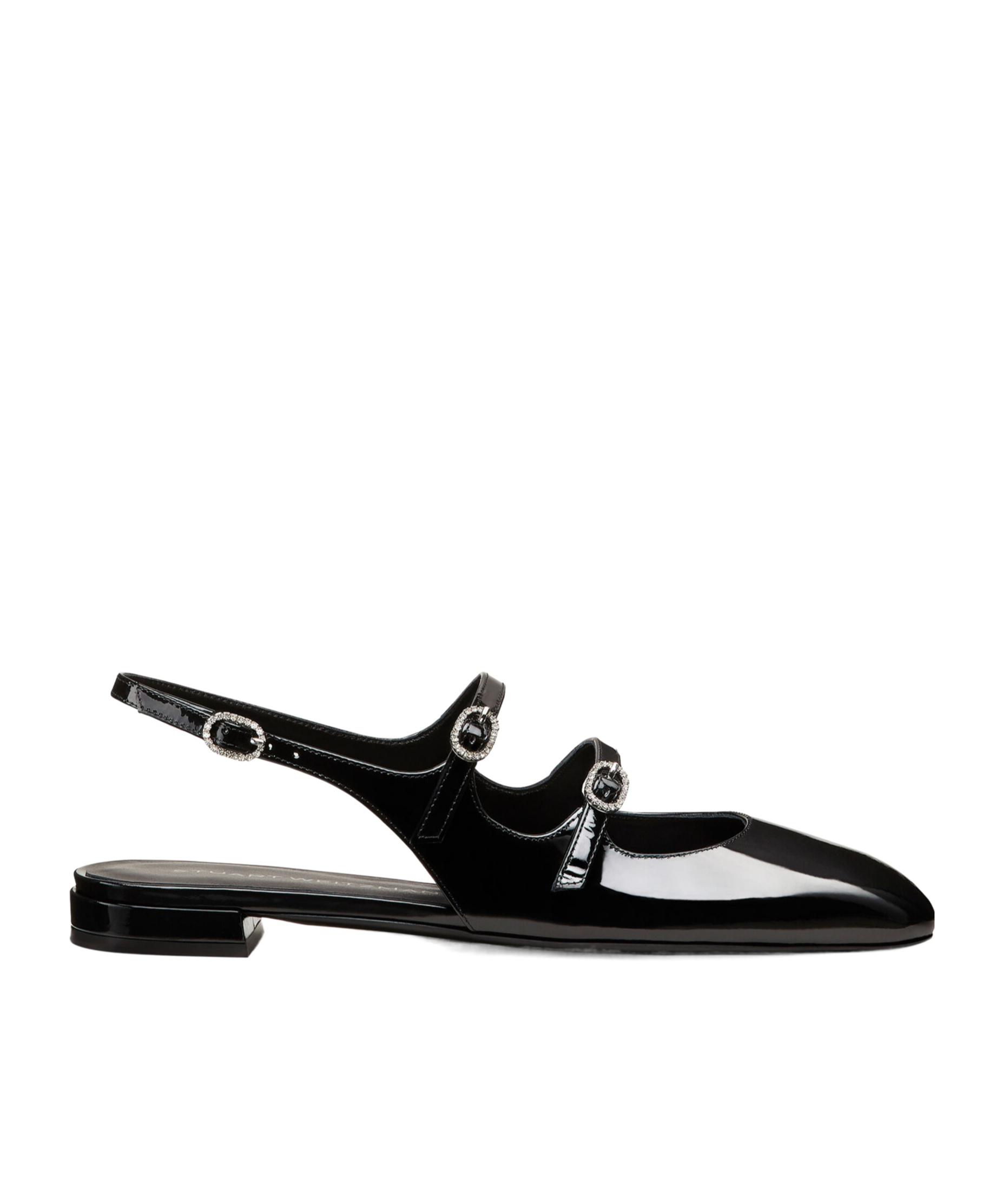 Stuart Weitzman Black Slingback Ballet Shoes With Crystal Embellishment In Patent Leather Woman In Black