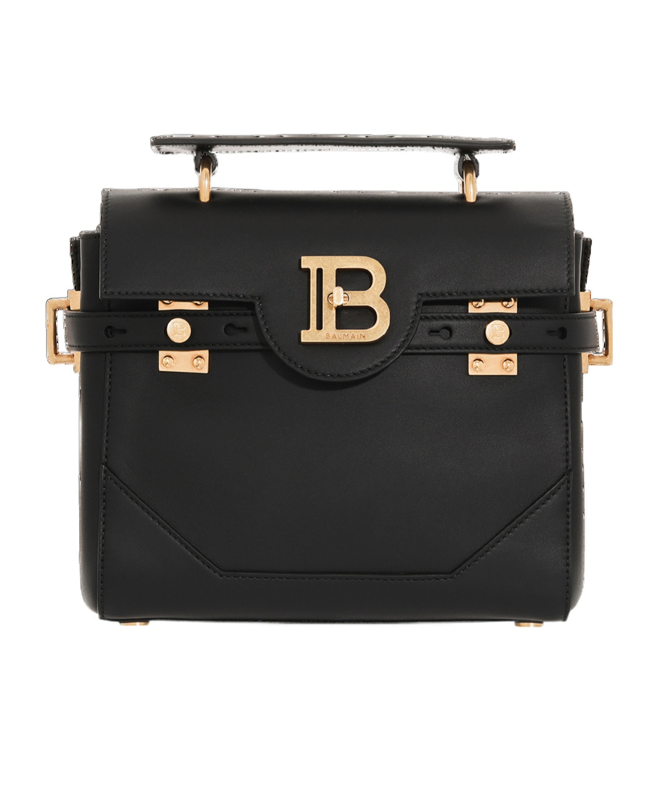 Balmain B-buzz 23 Monogram Leather Top Handle Bag In Black