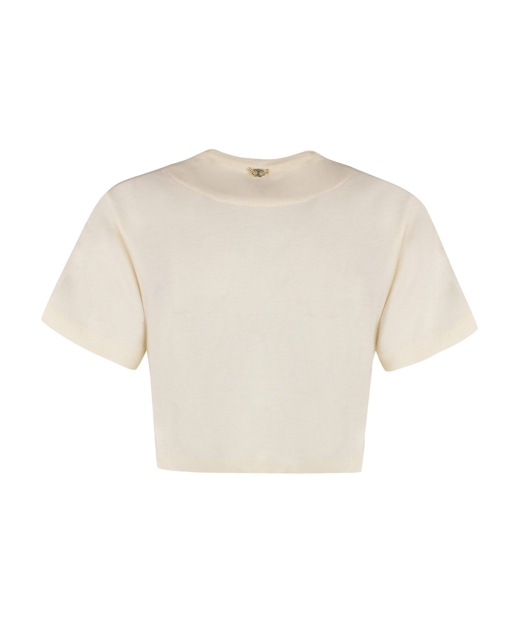 Rabanne Crop Metallic Embellishment Cotton Blend T-shirt In Nude