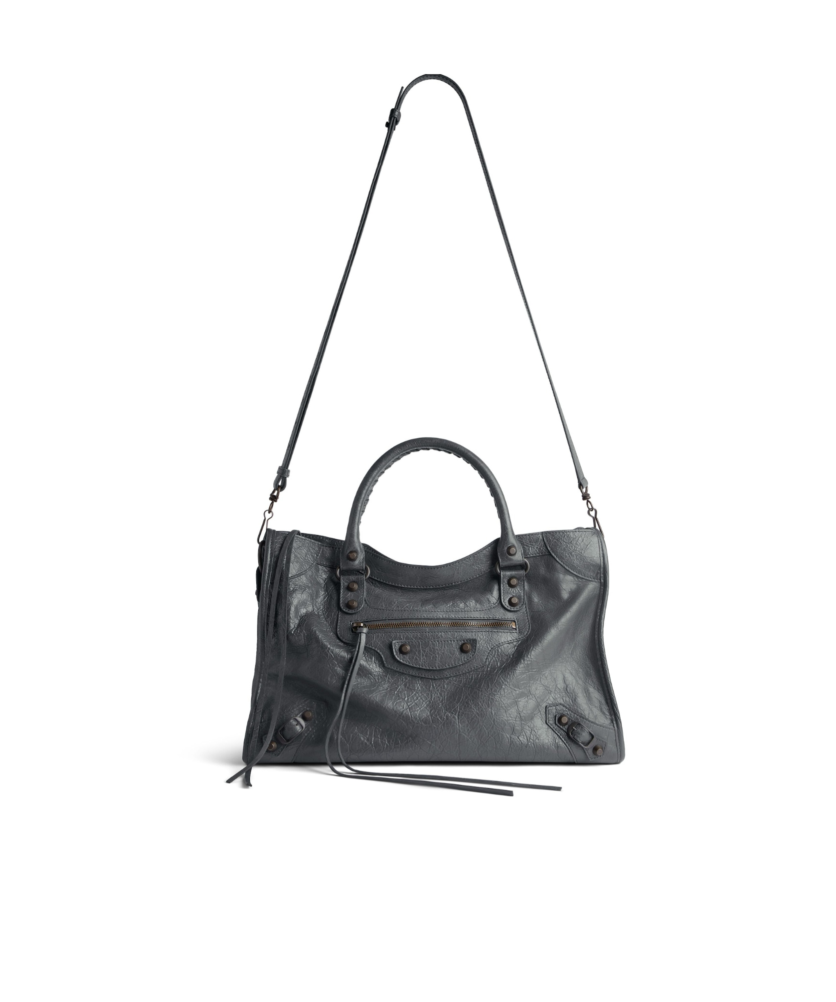 Balenciaga Le City Medium Crinkled Leather Top-handle Bag In Black