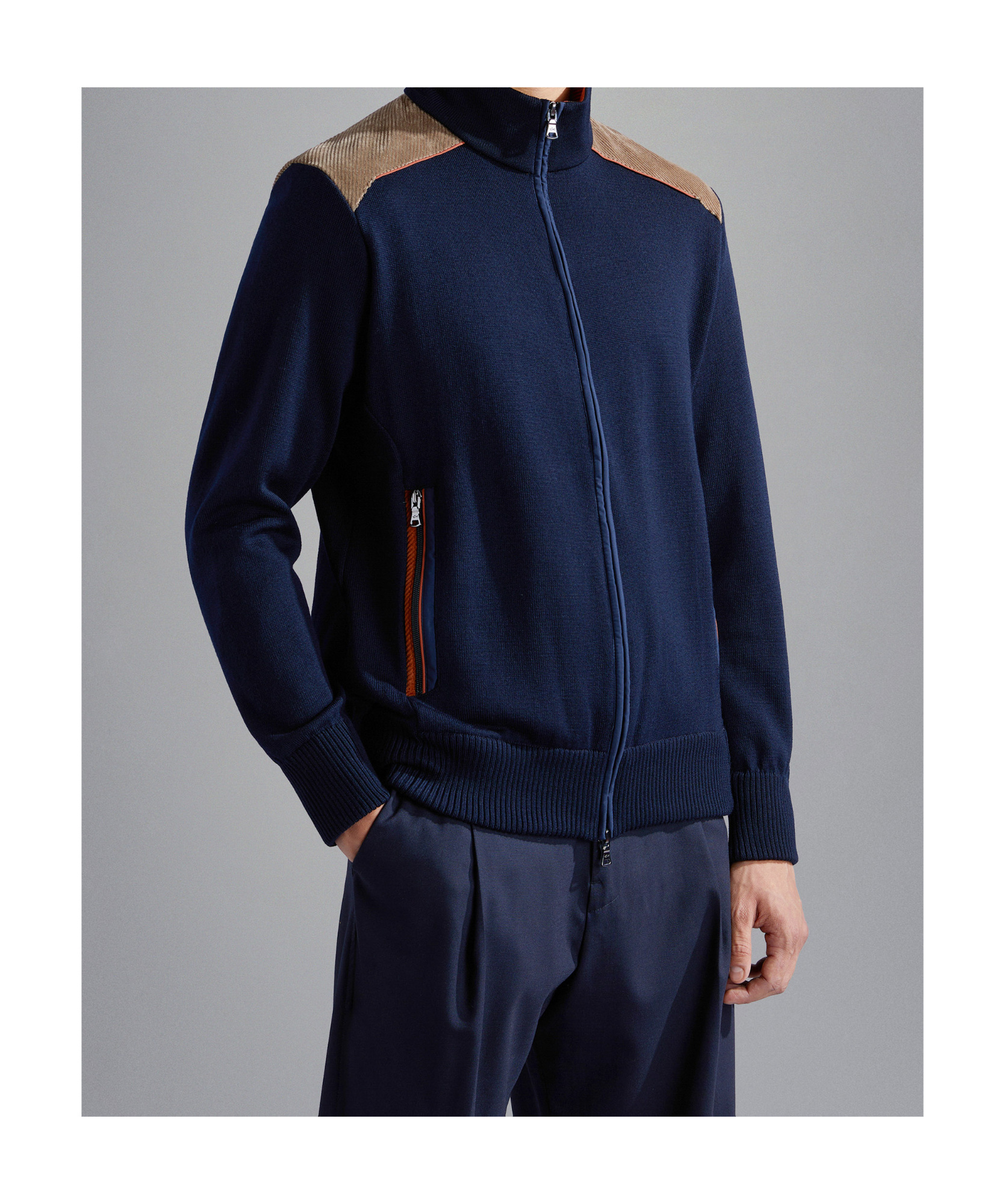 Paul & Shark High Collar Zipped Cardigan In Black