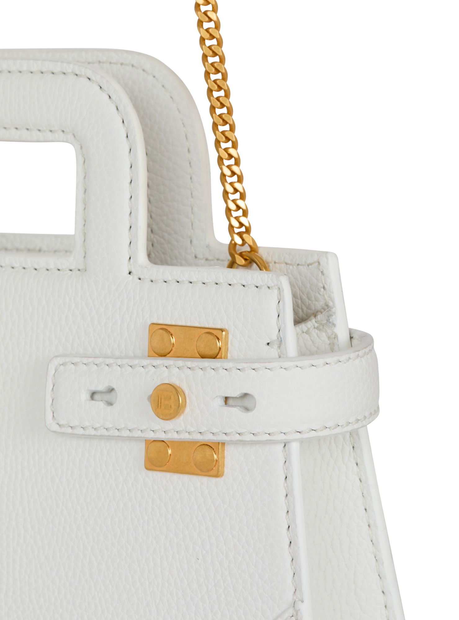 Balmain Small B-buzz Top Handle Bag In Grained Leather In White