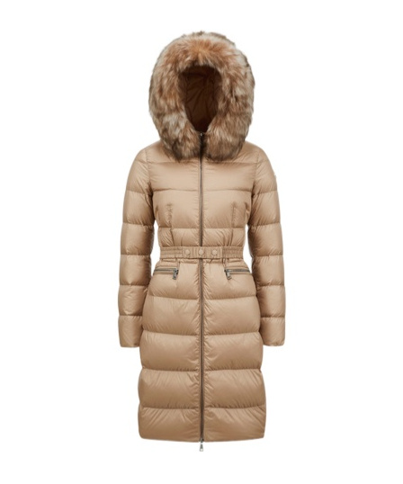 Moncler Doudoune Longue À Capuche Bordée De Shearling Boedic In Brown