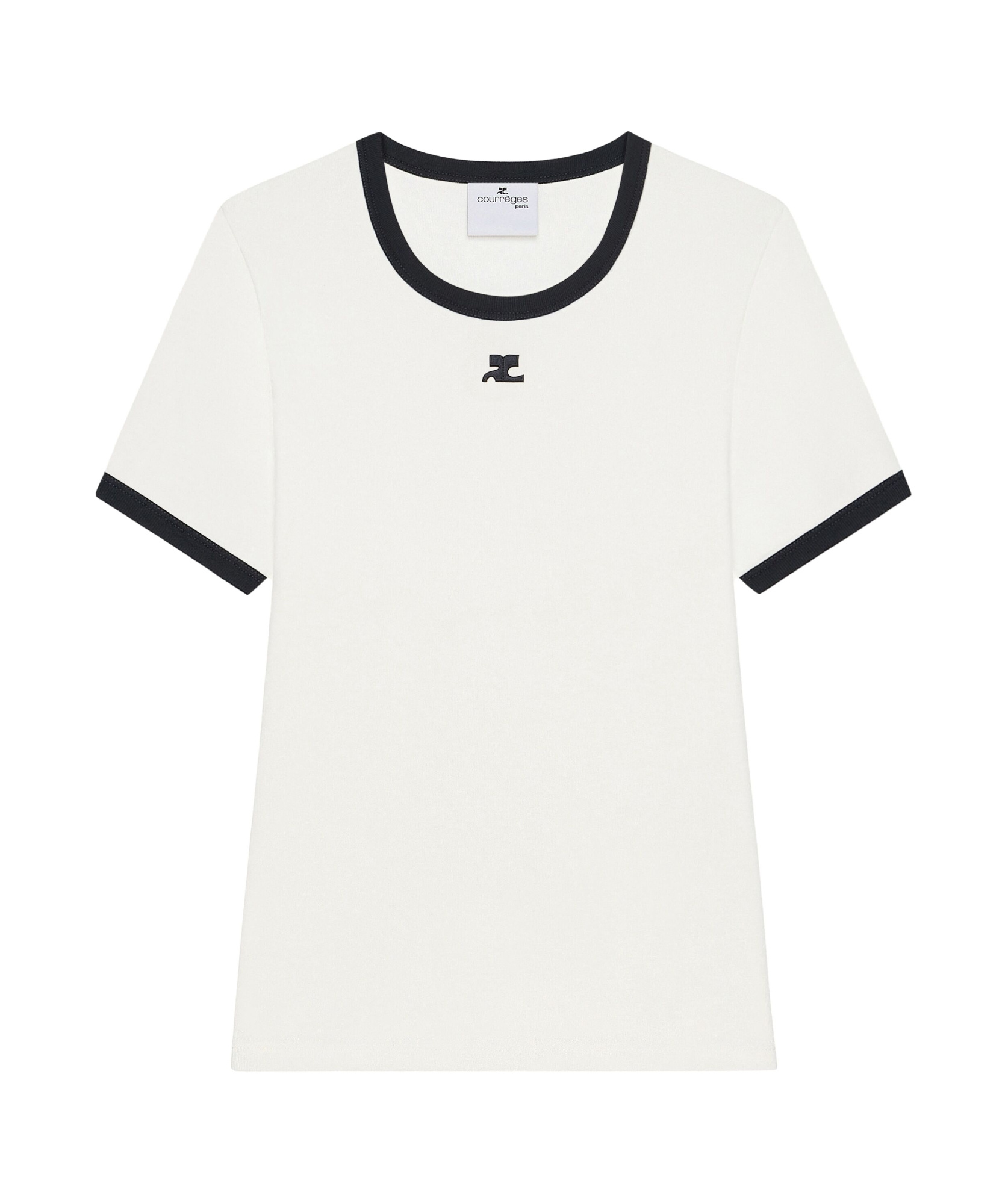 Courrèges Fitted White T-shirt With Contrasting Ribbed Trim In White