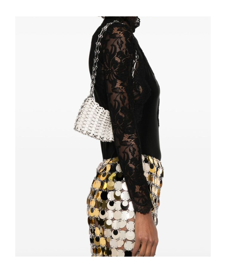 Rabanne Chain Strap Perforated Shoulder Bag In White