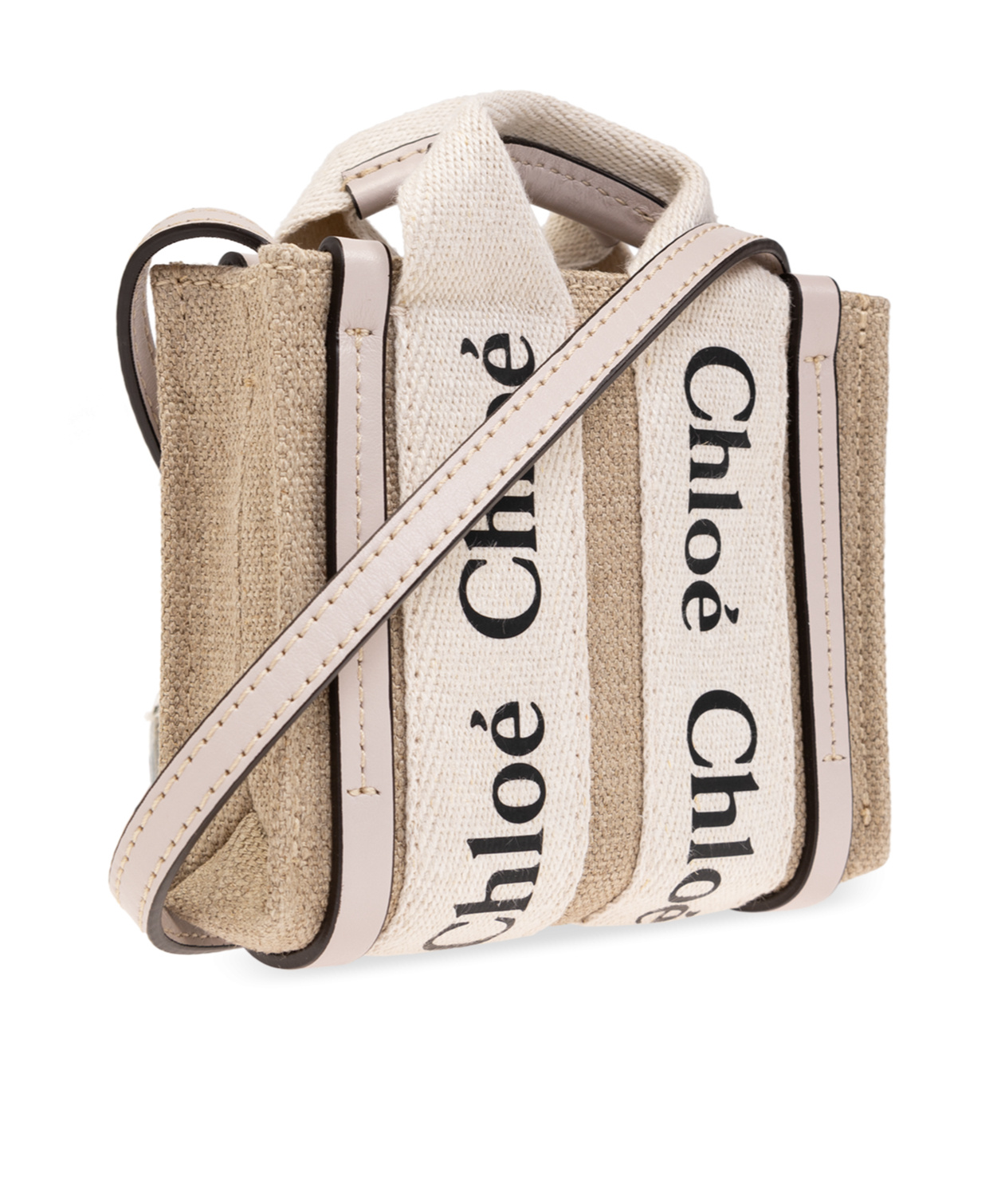 Chloé Chloe Nano Woody Linen Canvas Tote In Nude