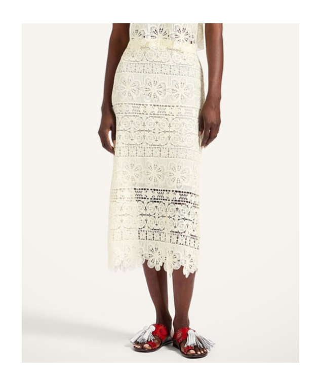 La Doublej Lacey Pencil Skirt In White