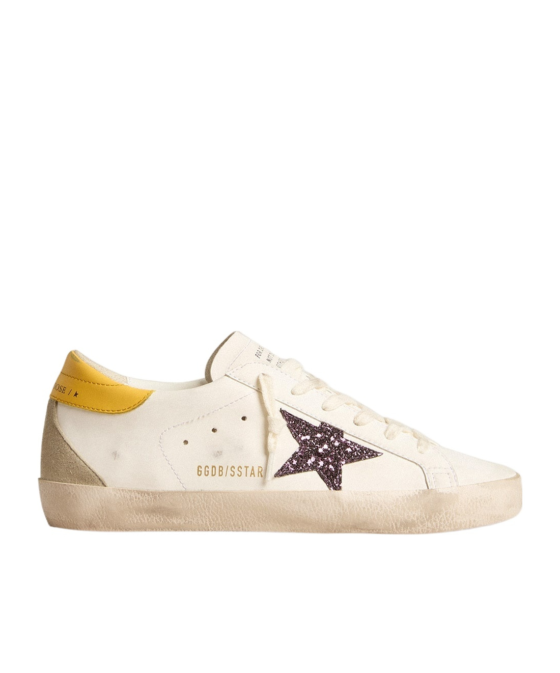 Golden Goose Bio-based Super-star With Red Glitter Star And Leather Heel Tab In White