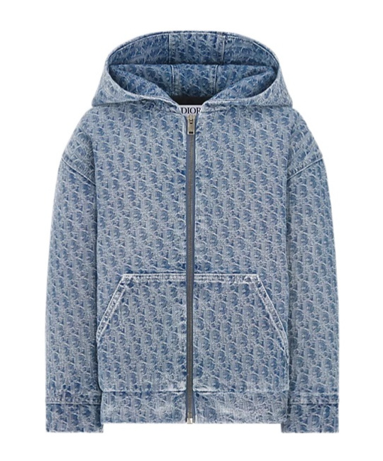 Dior Kids' Zip-up Hooded Jacket In Blue