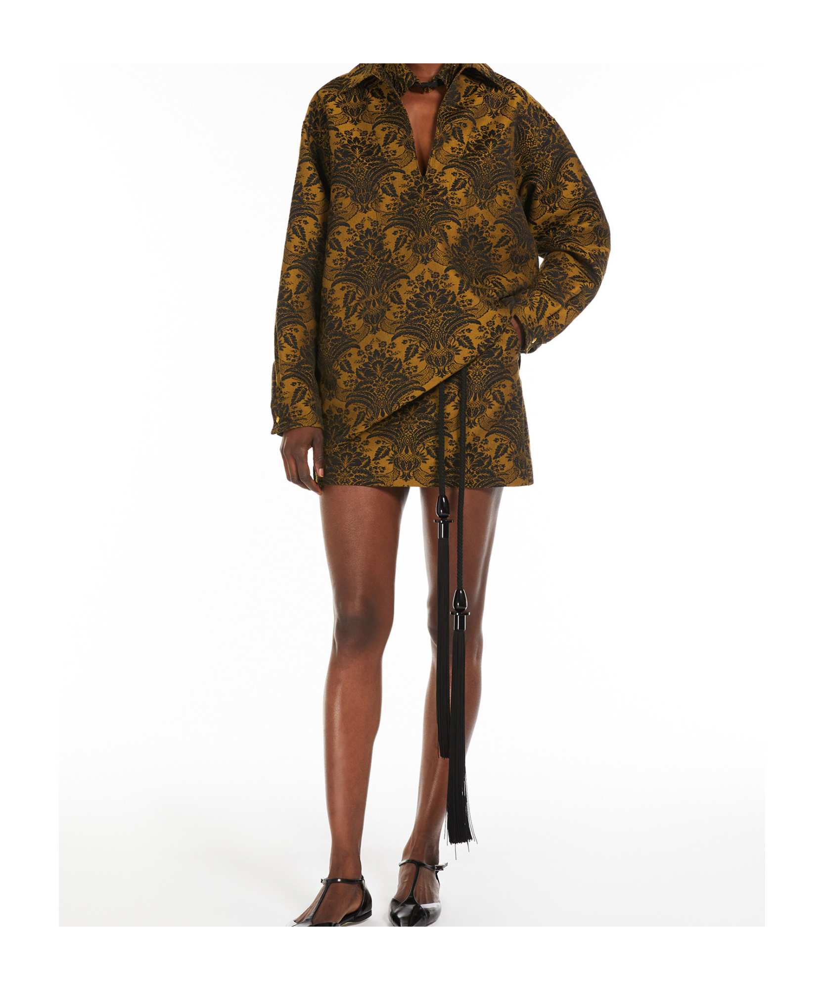 Max Mara Jacquard Technology Wool Miniskirt In Brown