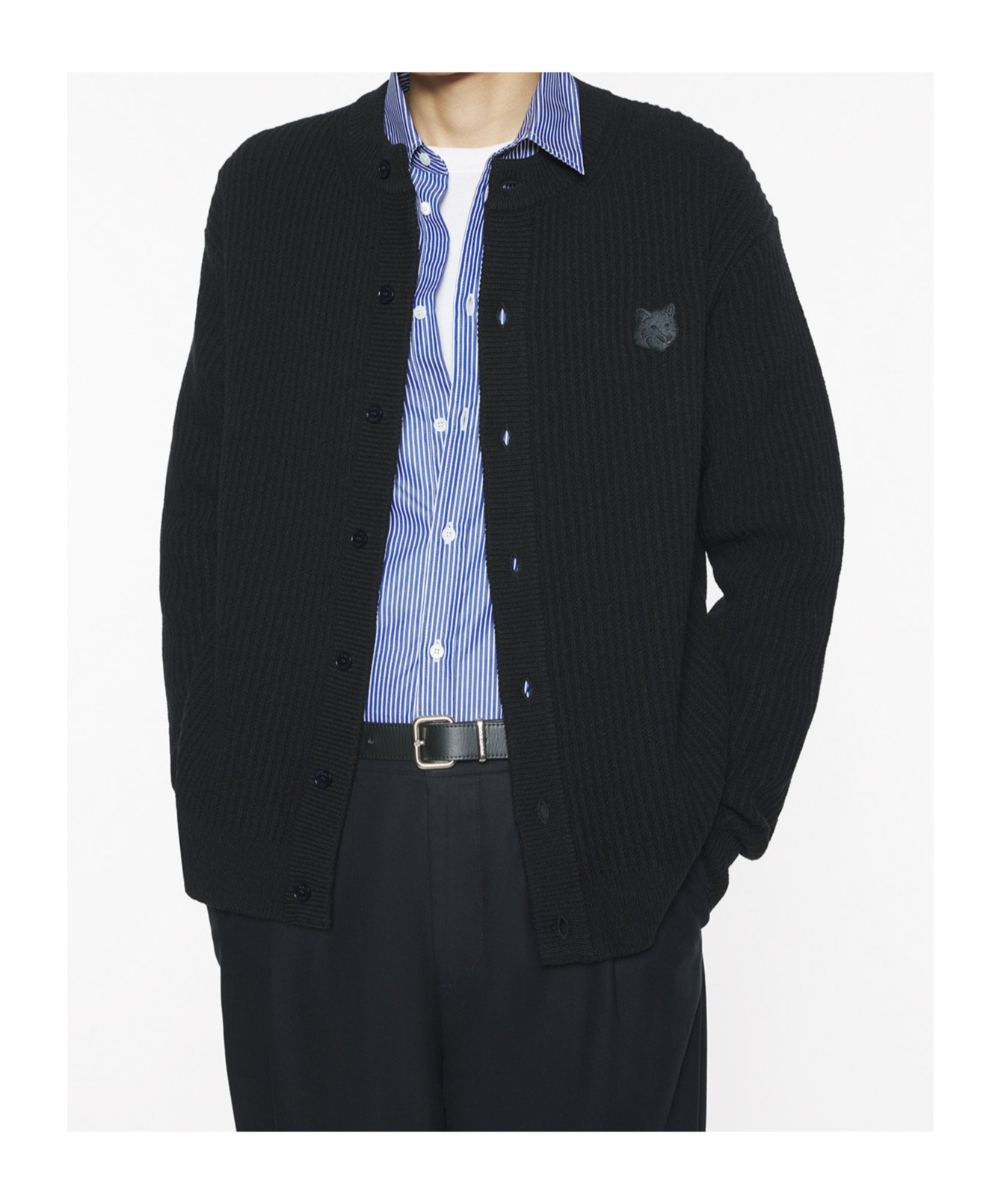 Maison Kitsuné Fox Head Wool Ribbed Cardigan Clothing In Black