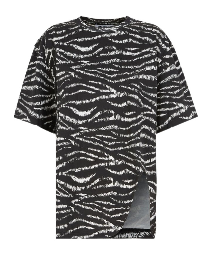 Attico Zebra Print Cotton T-shirt In Black