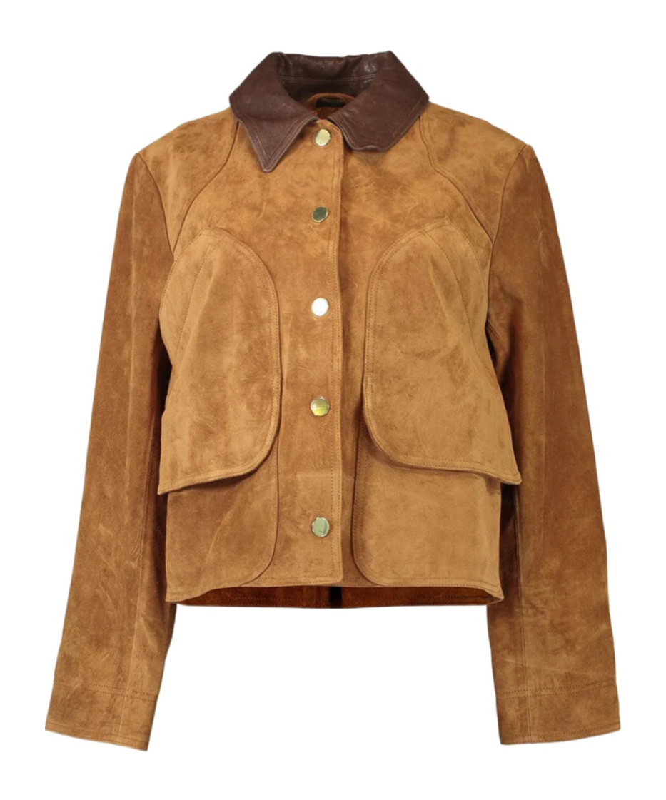 Veronica Beard Walters Leather Cropped Barn Jacket Whisky In Blue