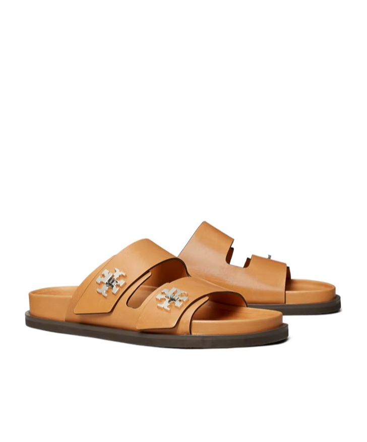 Tory Burch Round Toe Leather Dual Strap Sandals In Orange