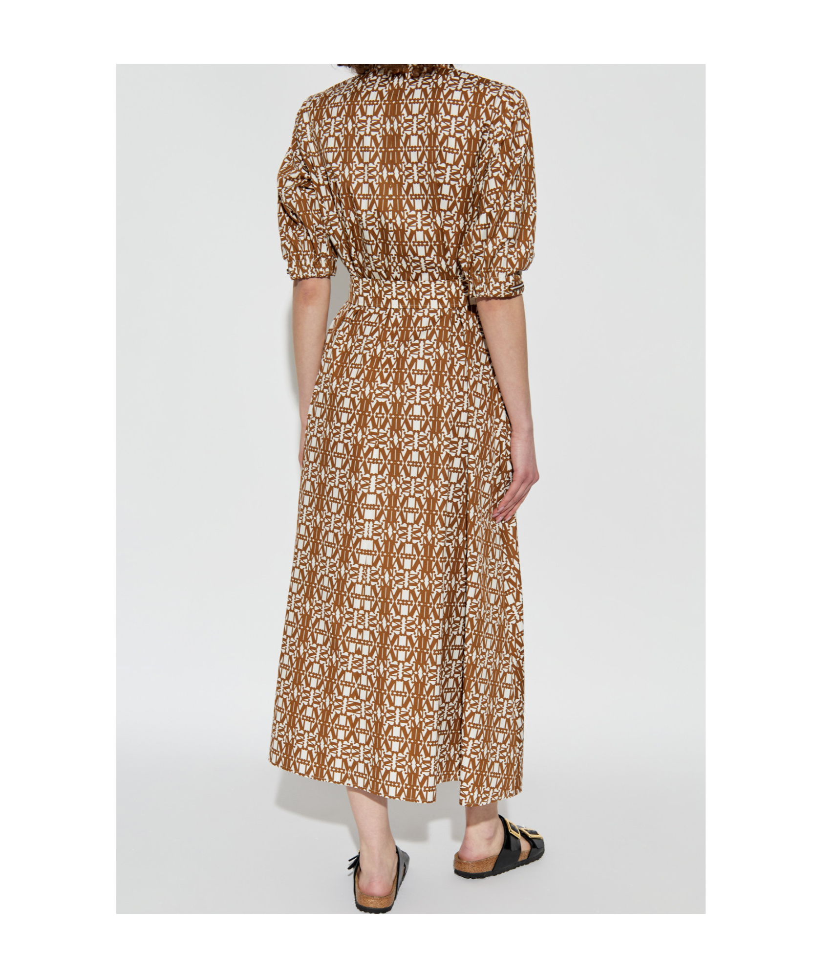 Max Mara Luxigi Monogrammed Short-sleeve Dress In Brown