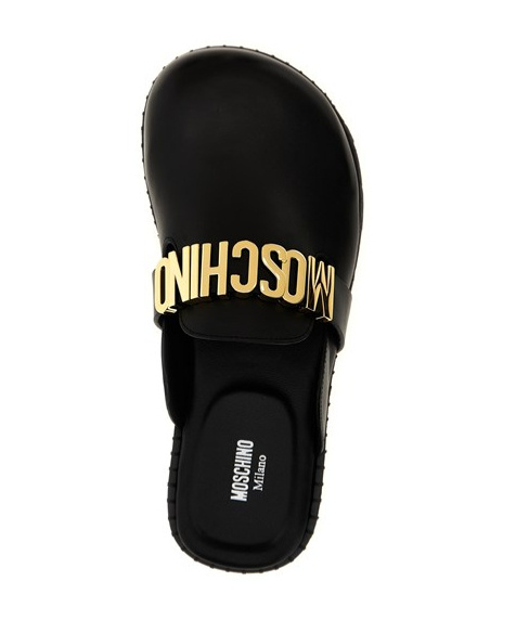 Moschino Round Head Muller Shoes In Black