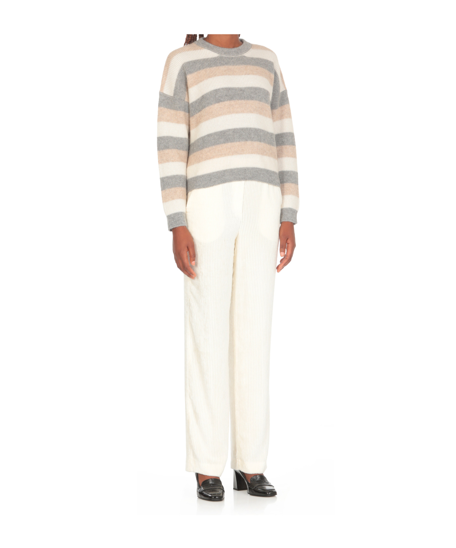 Peserico Striped Wool Silk Cashmere Blend Sweater In White