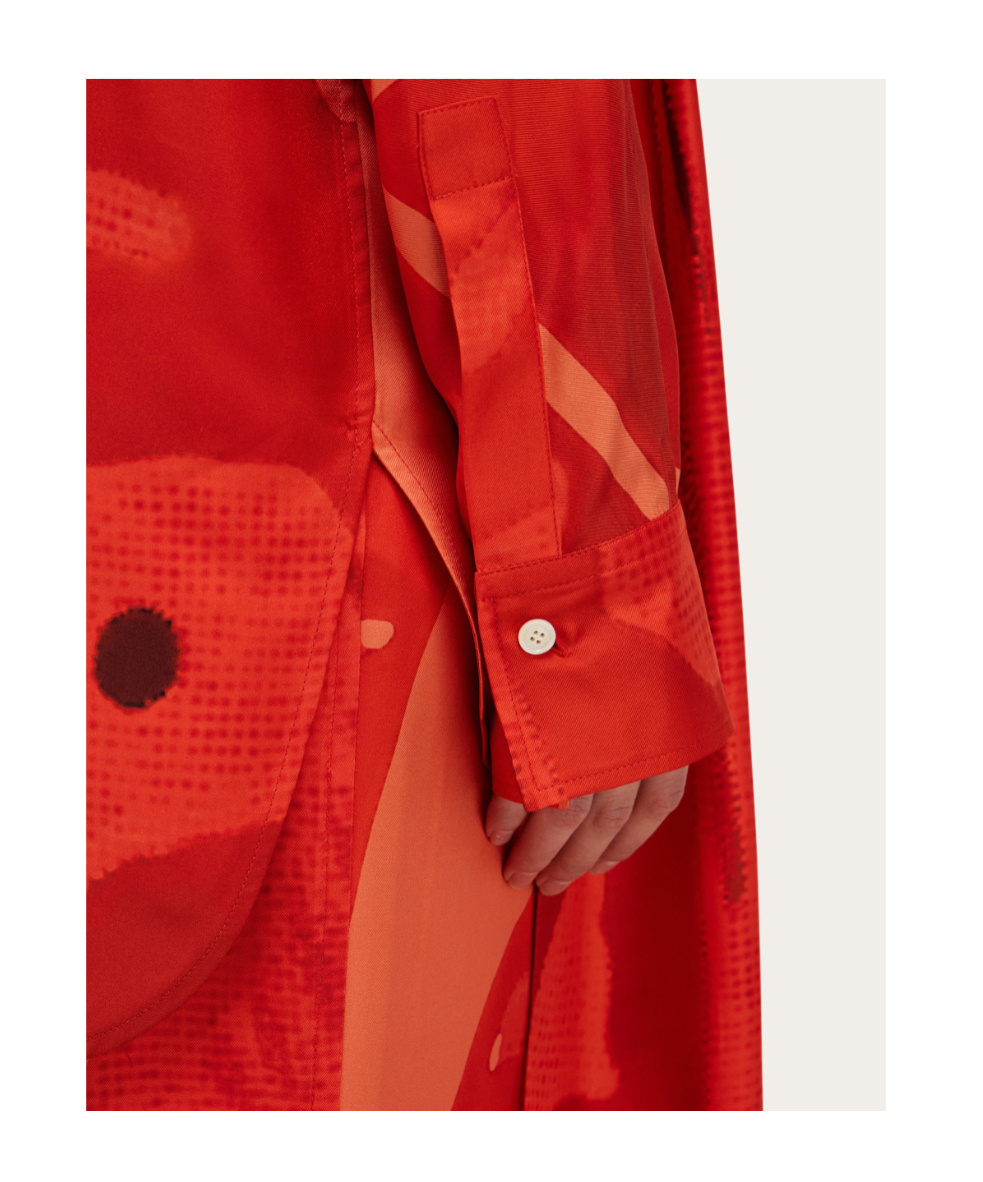Ferragamo Fish Print Silk Shirt With Sash In Orange