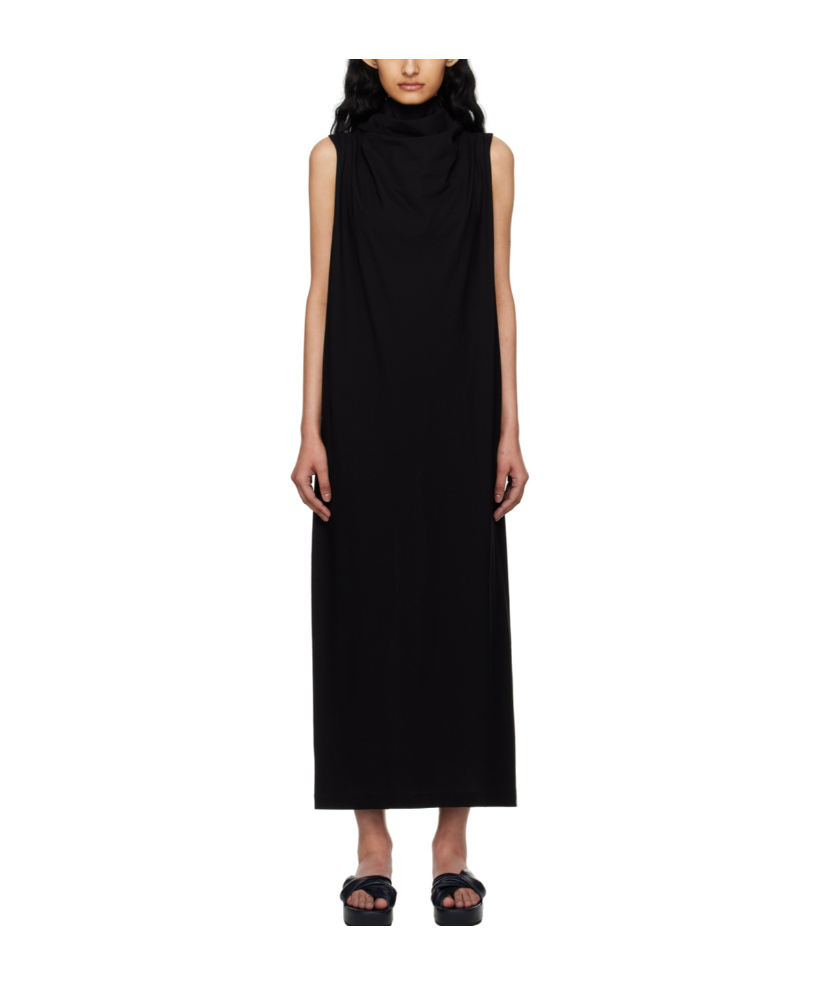 Shop Issey Miyake Draped-detail Midi Dress In Black