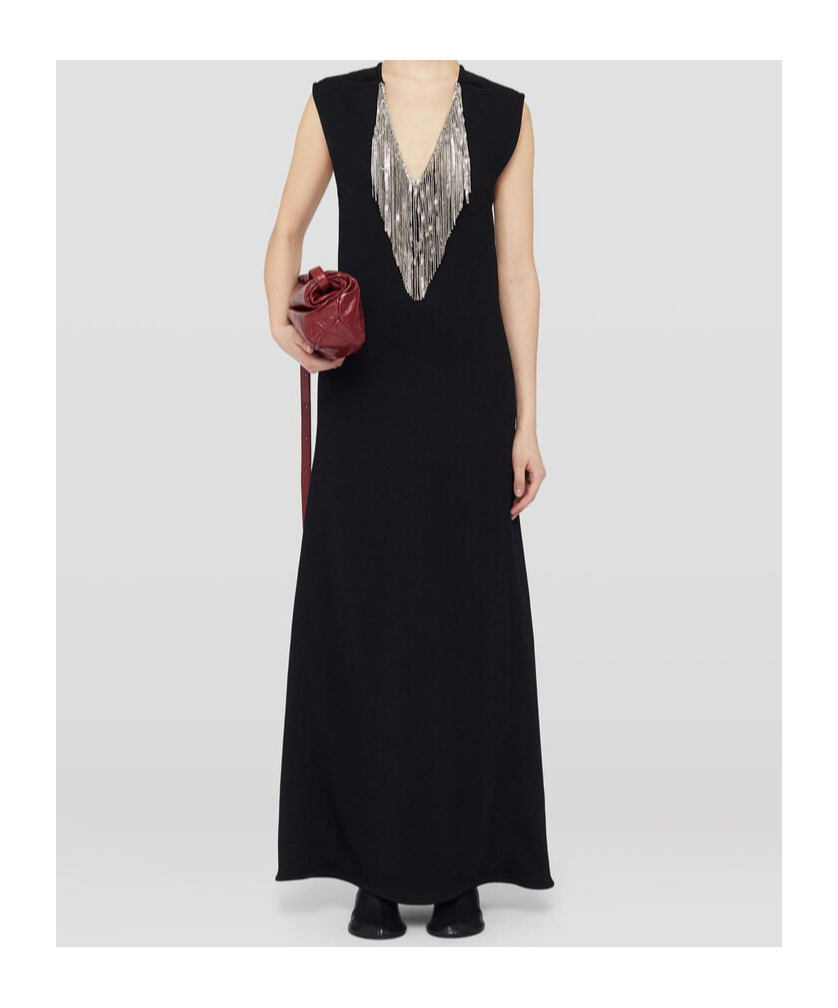 Jil Sander Fringed-mesh Maxi Dress In Black