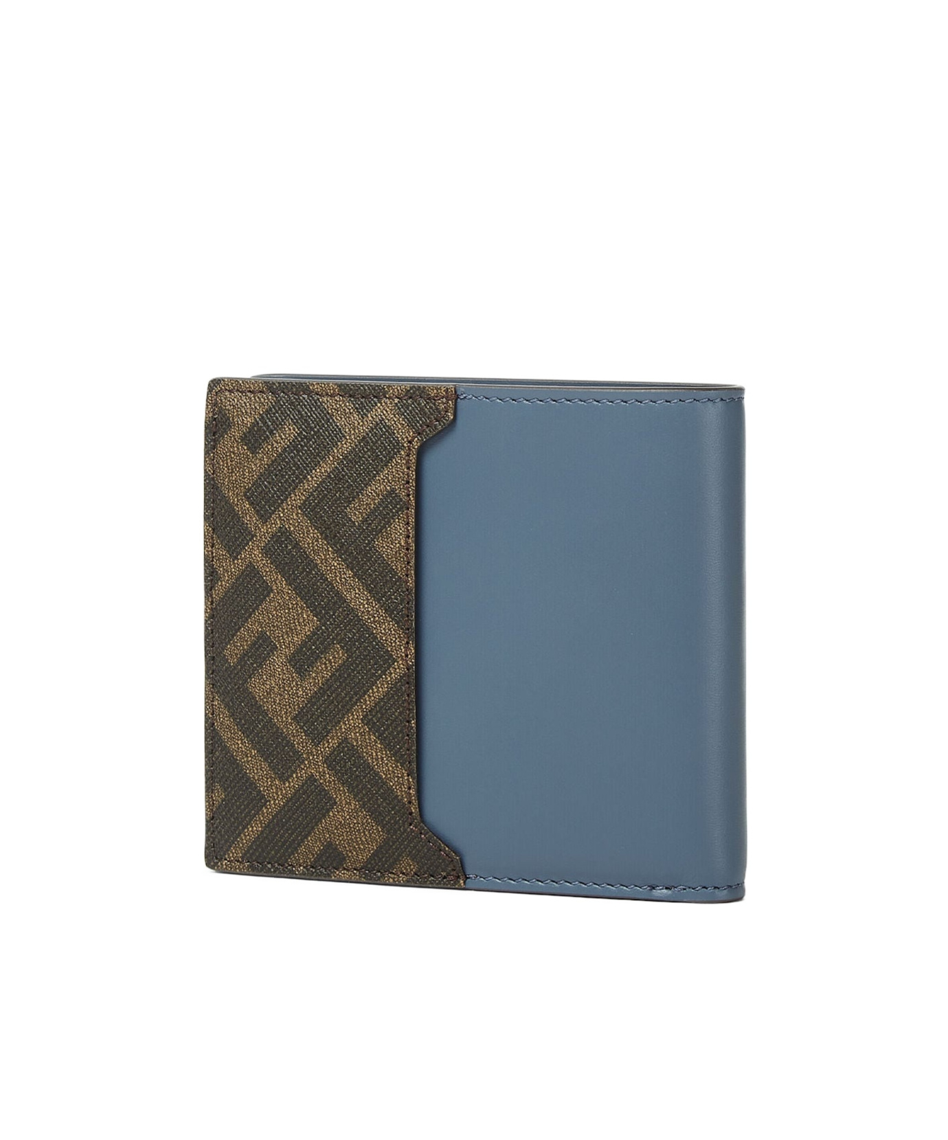 Fendi Brown Ff Canvas And Light Blue Leather Compact Bi-fold Wallet In Blue