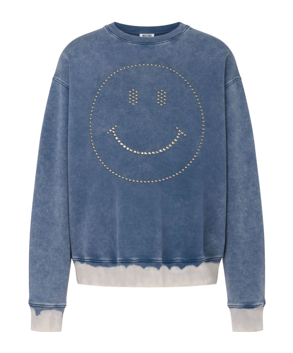 Moschino Crewneck Sweater With Studded Smiley Face In Blue