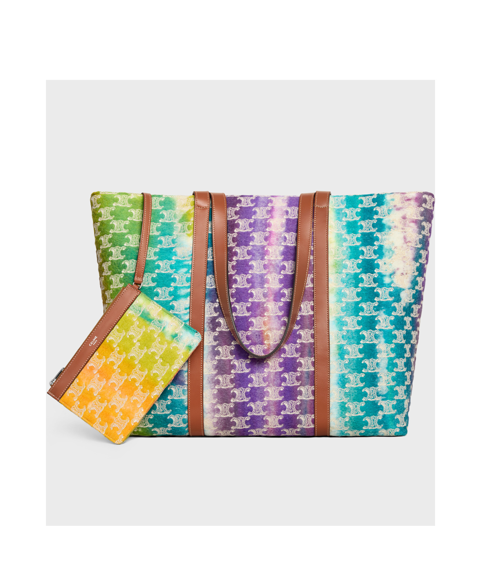 CELINE HORIZONTAL MUSEUM BAG IN TEXTILE WITH TRIOMPHE EMBROIDERIES AND CALFSKIN