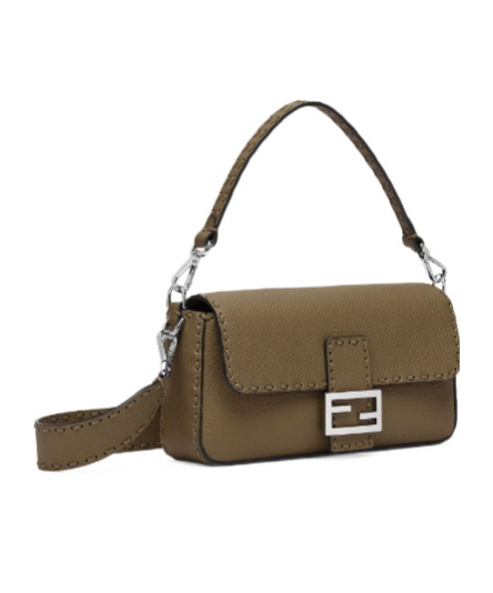 Shop Fendi Green Selleria Bag With 612hand-sewn Topstitches