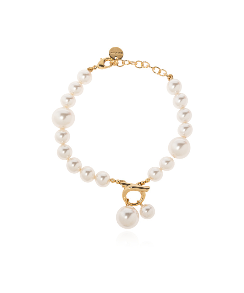 Ferragamo Gancini Pendant Pearl Bracelet In White
