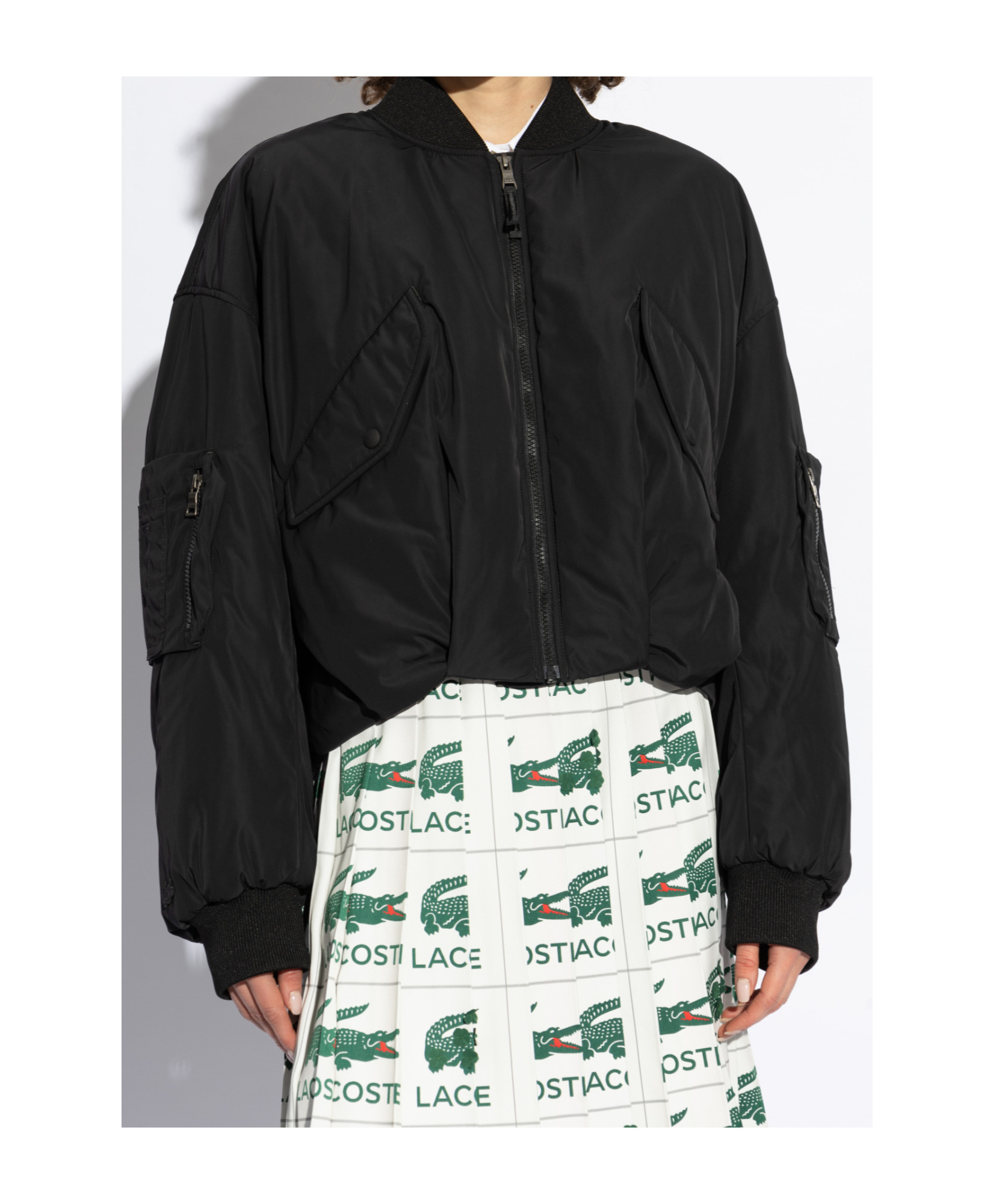 Lacoste Embroidered Bomber Jacket In Black