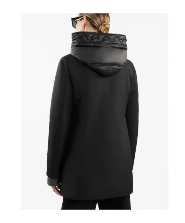 Fay Hooded Black Jacket With Quilted Detailing And Toggle Closure In Black