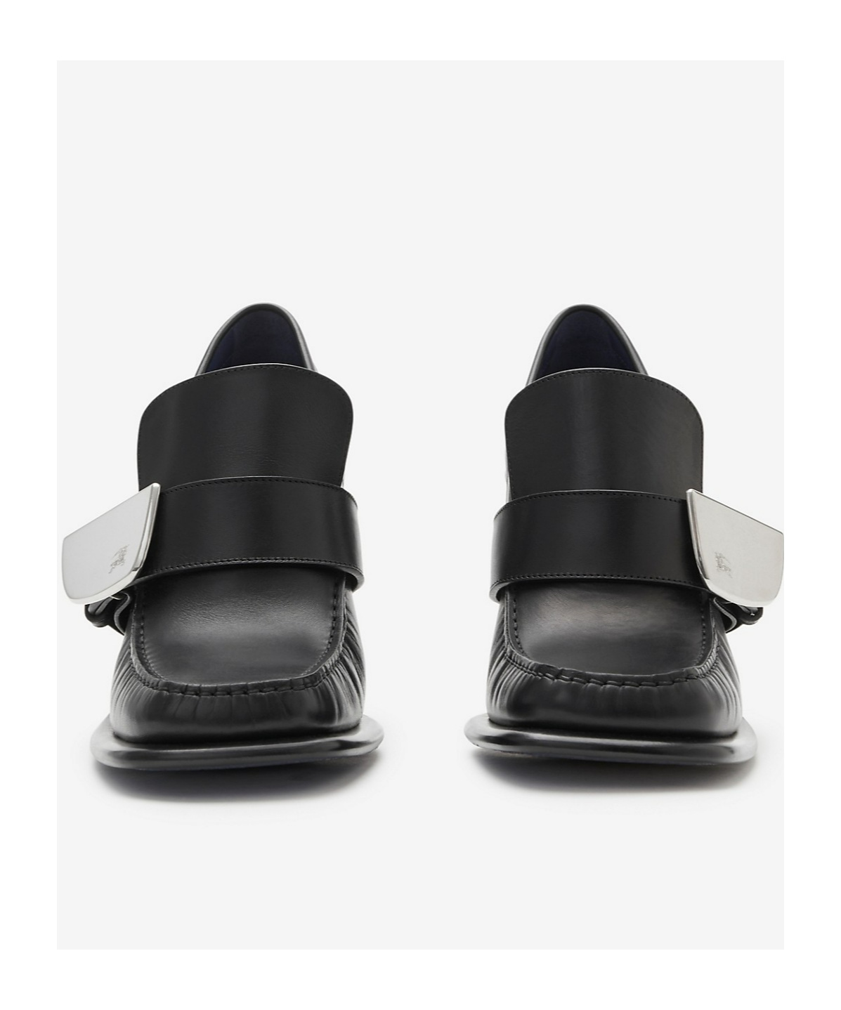 Burberry Leather London Shield High Heeled Loafers In Black