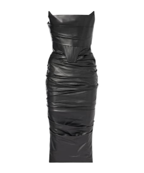 Alex Perry Ruched Leather Midi Dress In Black