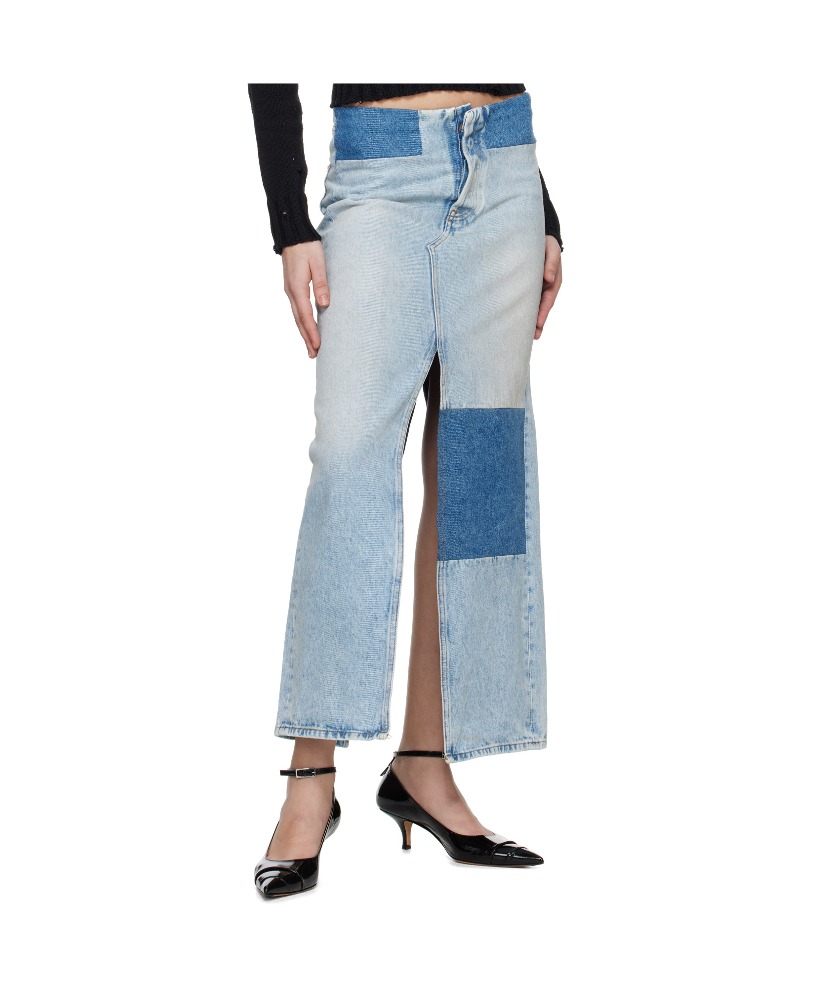 Shop Mm6 Maison Margiela Long Denim Skirt In Blue