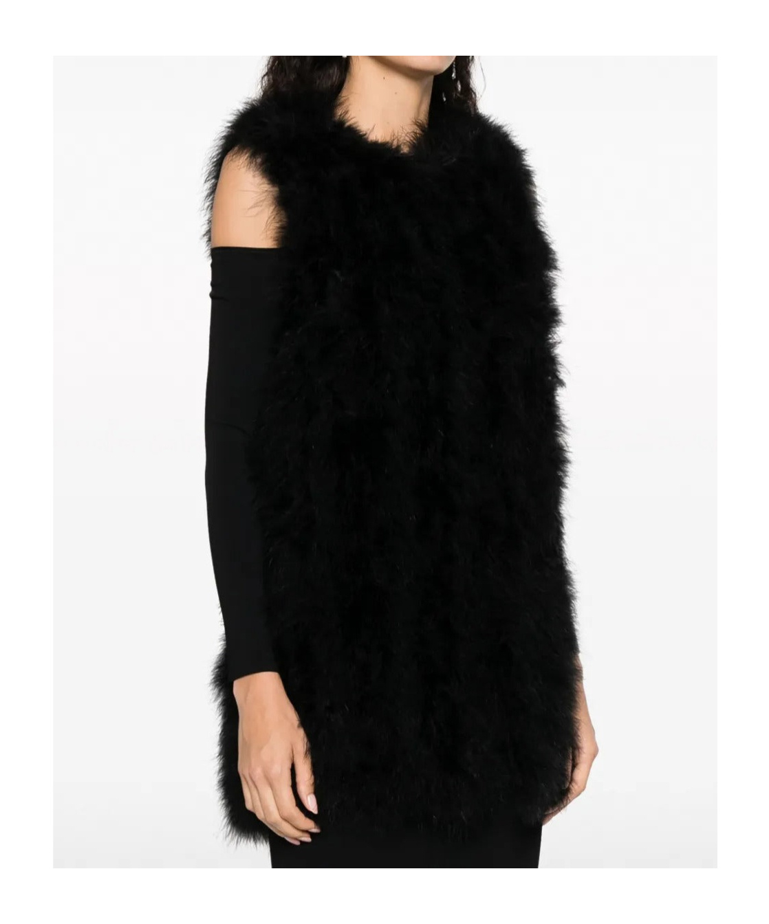 Yves Salomon Sleeveless Feather Silk Coat In Black