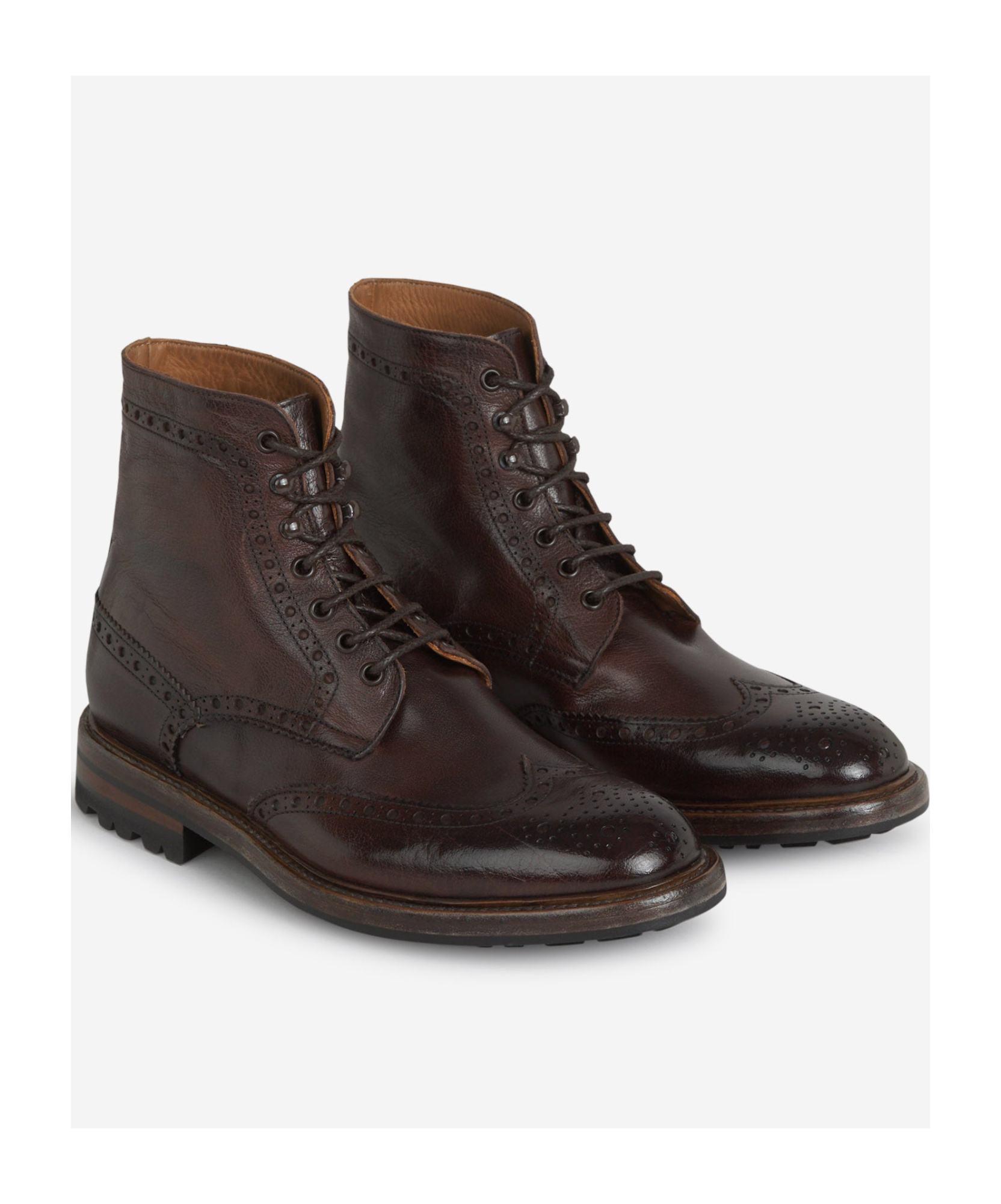 Green George Leather Brogue Ankle Boots In Black